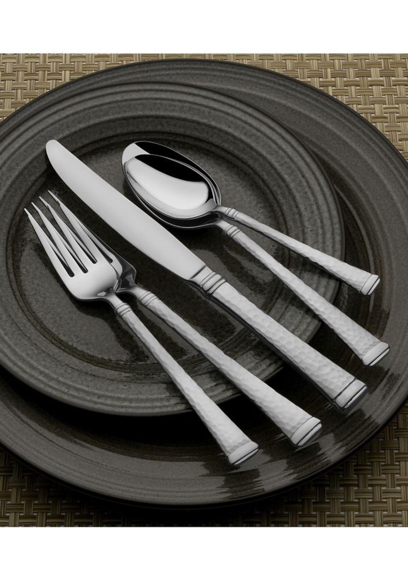 Hammered Harmony 65 Piece 18/10 Stainless Steel Flatware Set, Service For 12