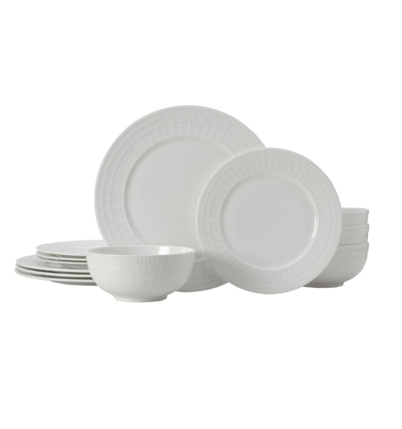 Lux Bone China 12 Piece Dinnerware Set, Service for 4, White