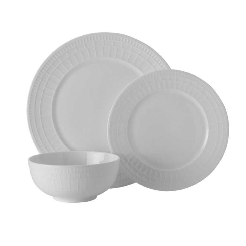 Lux Bone China 12 Piece Dinnerware Set, Service for 4, White