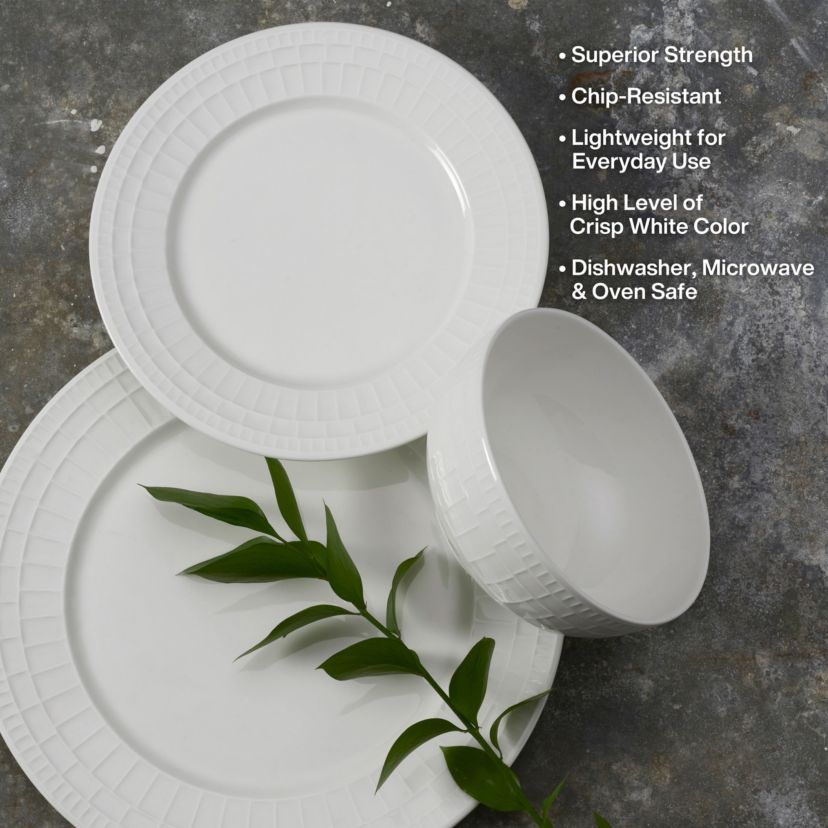 Lux Bone China 12 Piece Dinnerware Set, Service for 4, White