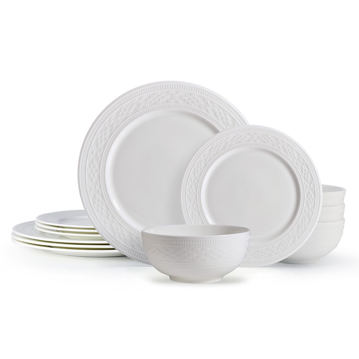 Haven Bone China 12 Piece Dinnerware Set, Service for 4 White