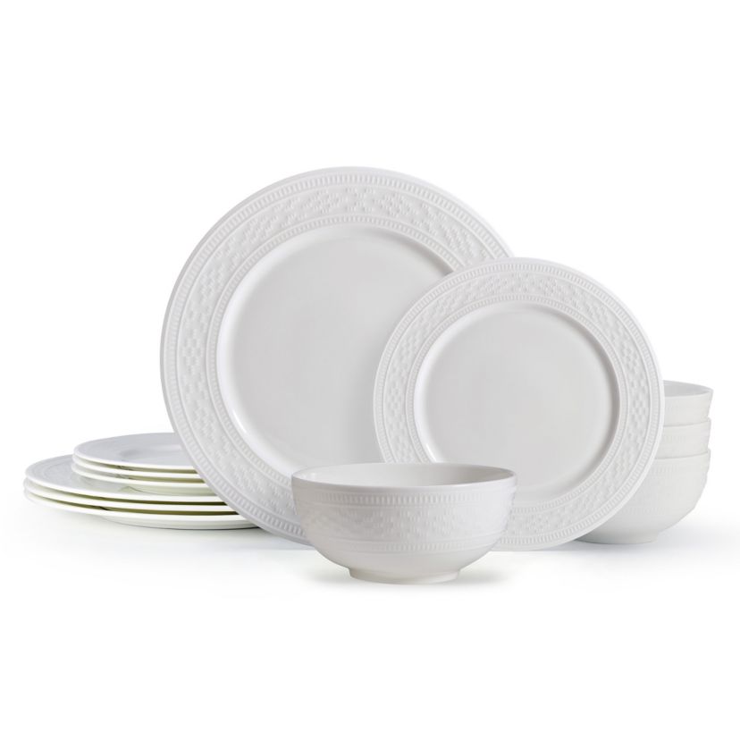Haven Bone China 12 Piece Dinnerware Set, Service for 4 White