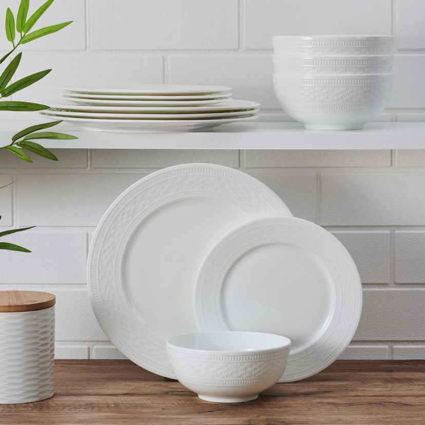 Haven Bone China 12 Piece Dinnerware Set, Service for 4 White