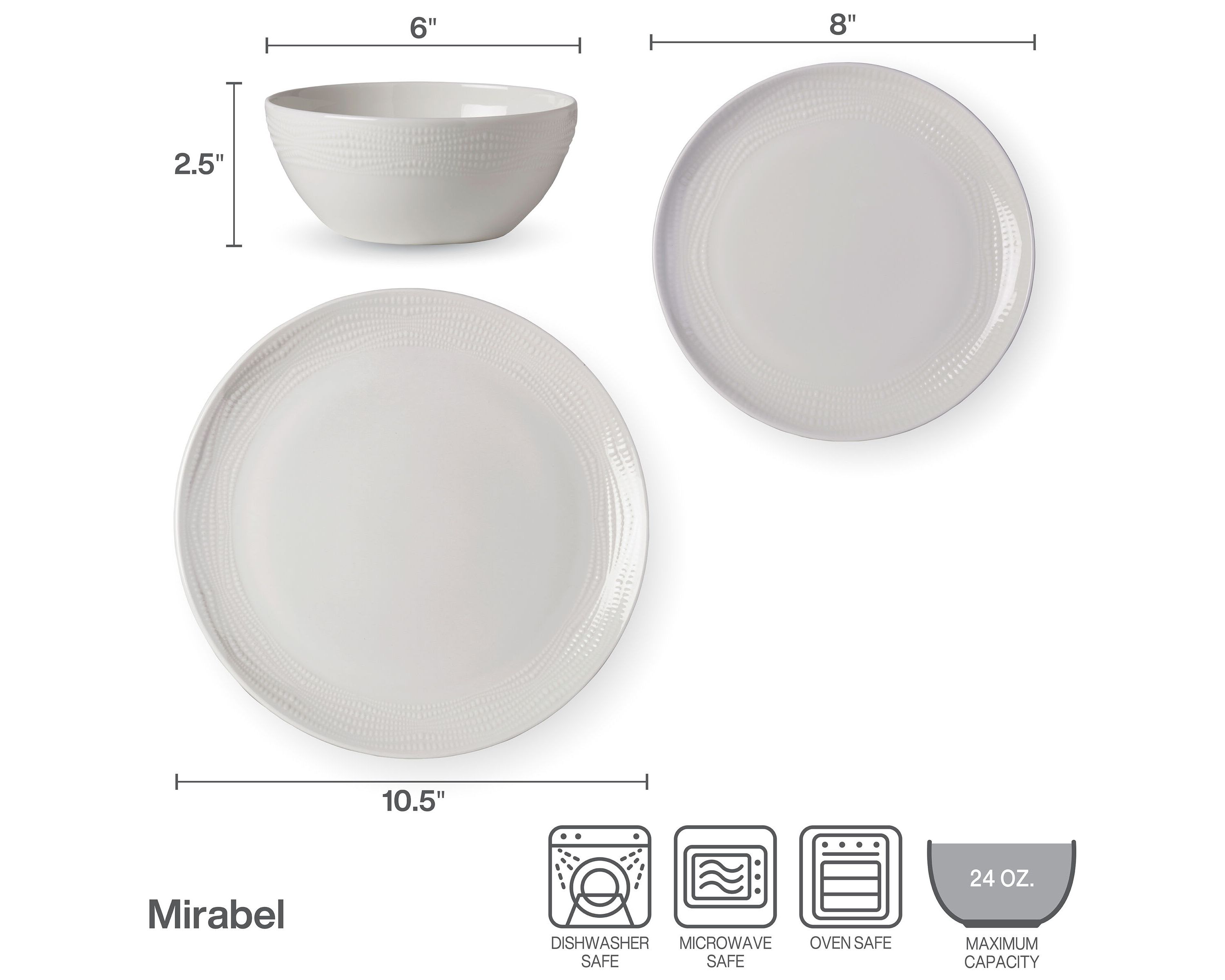 Mirabel Vegan Bone China Chip Resistant 12 Piece Dinnerware Set, Service for 4