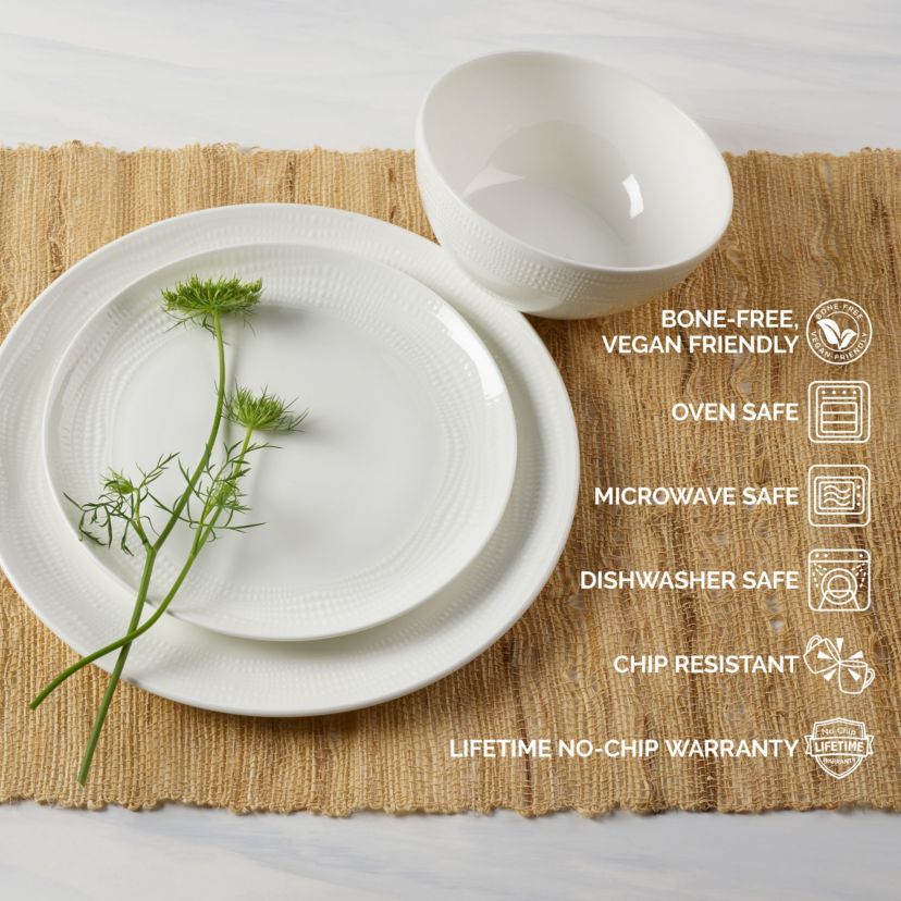Mirabel Vegan Bone China Chip Resistant 12 Piece Dinnerware Set, Service for 4