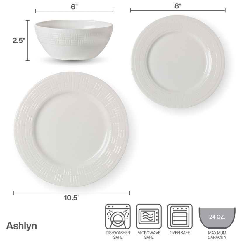 Ashlyn Vegan Bone China Chip Resistant 12 Piece Dinnerware Set, Service for 4