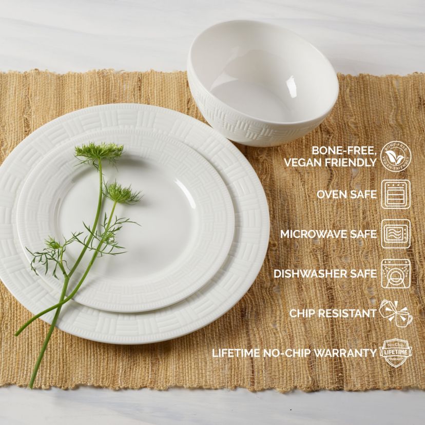 Ashlyn Vegan Bone China Chip Resistant 12 Piece Dinnerware Set, Service for 4