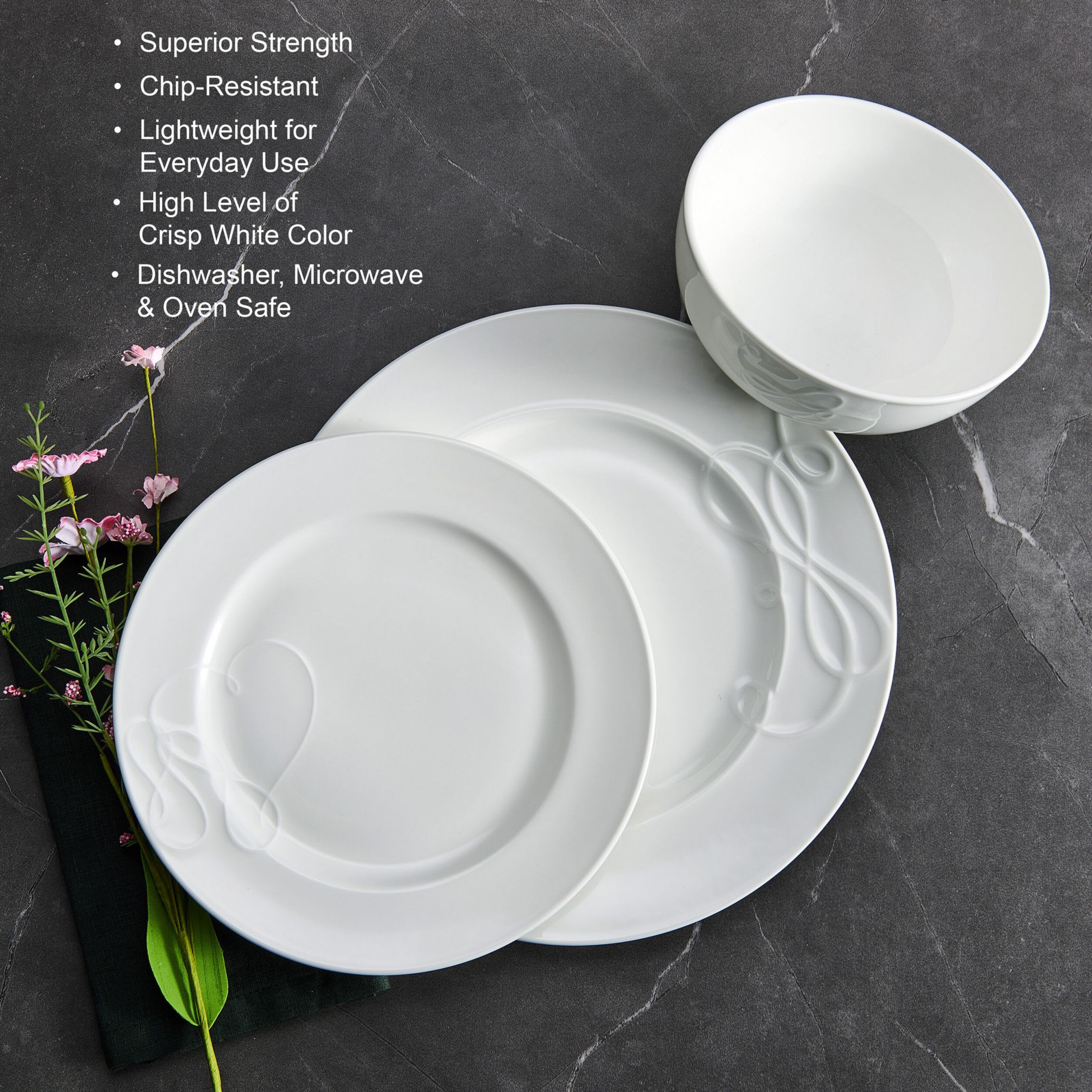 Love Story White 18 Piece Dinnerware Set, Service for 6