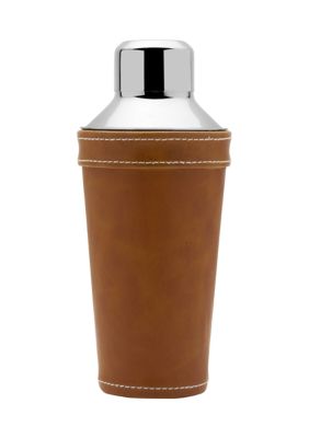 Mikasa Leather Stitched 28 Ounce Cocktail Shaker, Brown