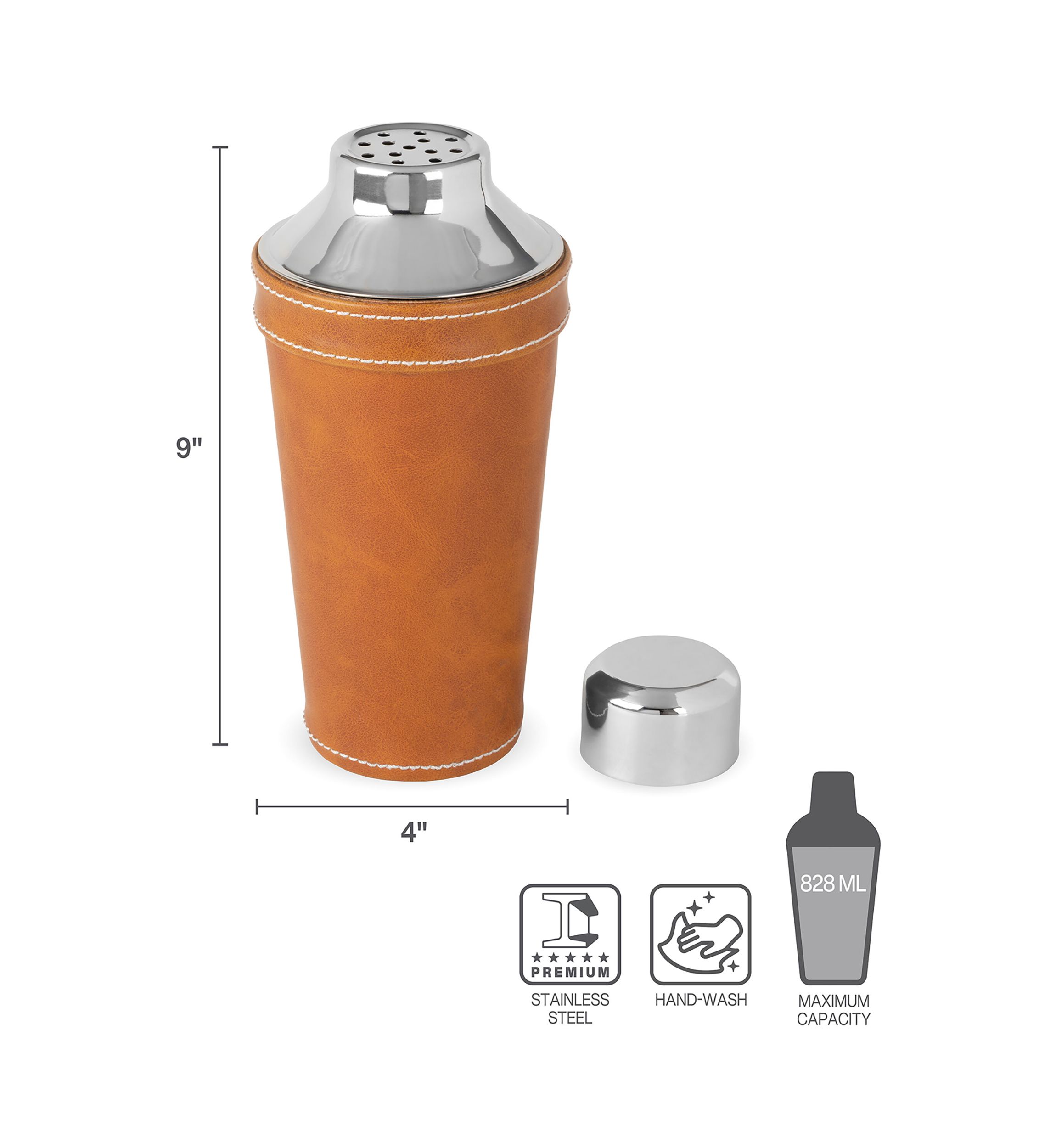 Leather Stitched 28 Ounce Cocktail Shaker