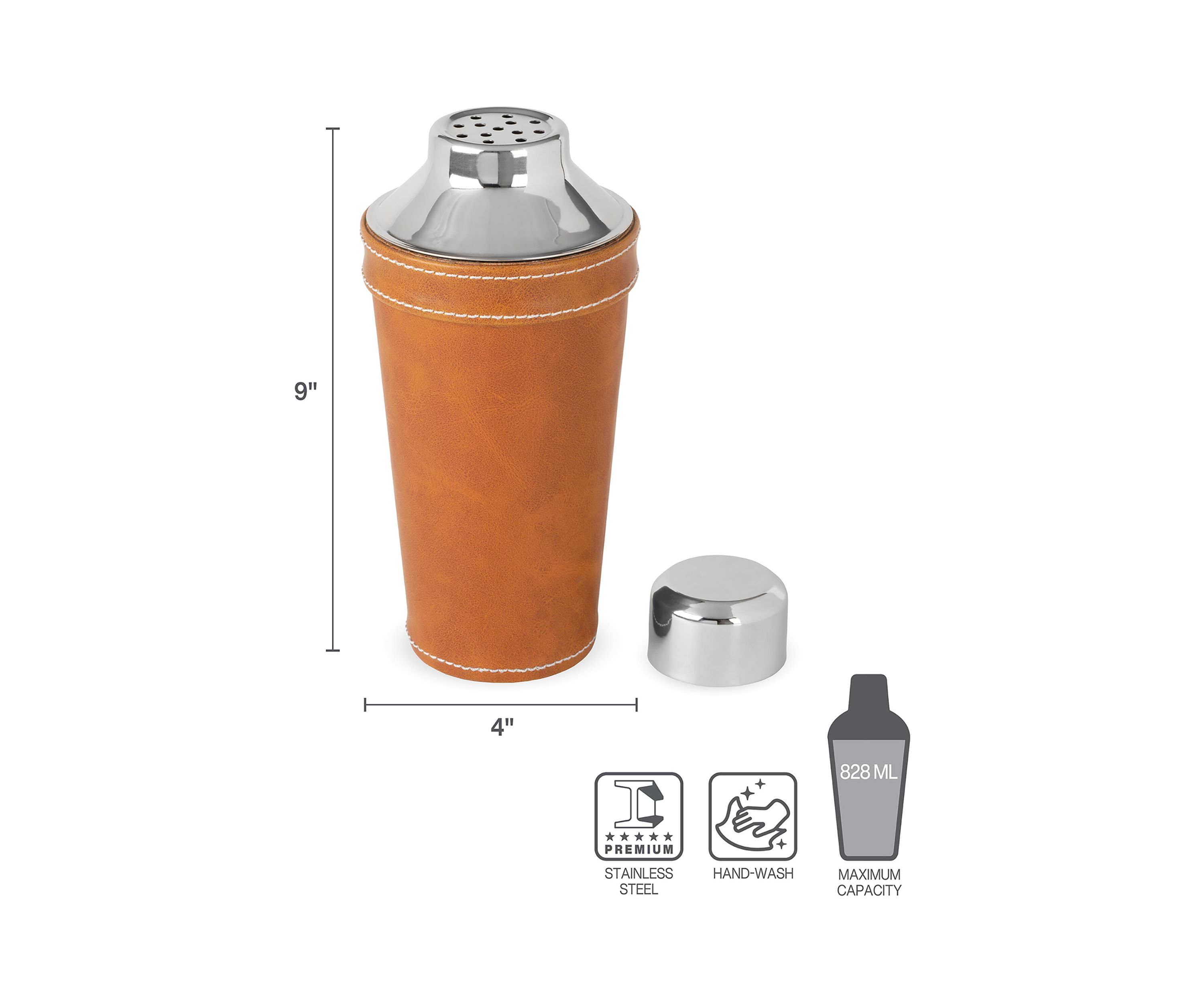 Leather Stitched 28 Ounce Cocktail Shaker