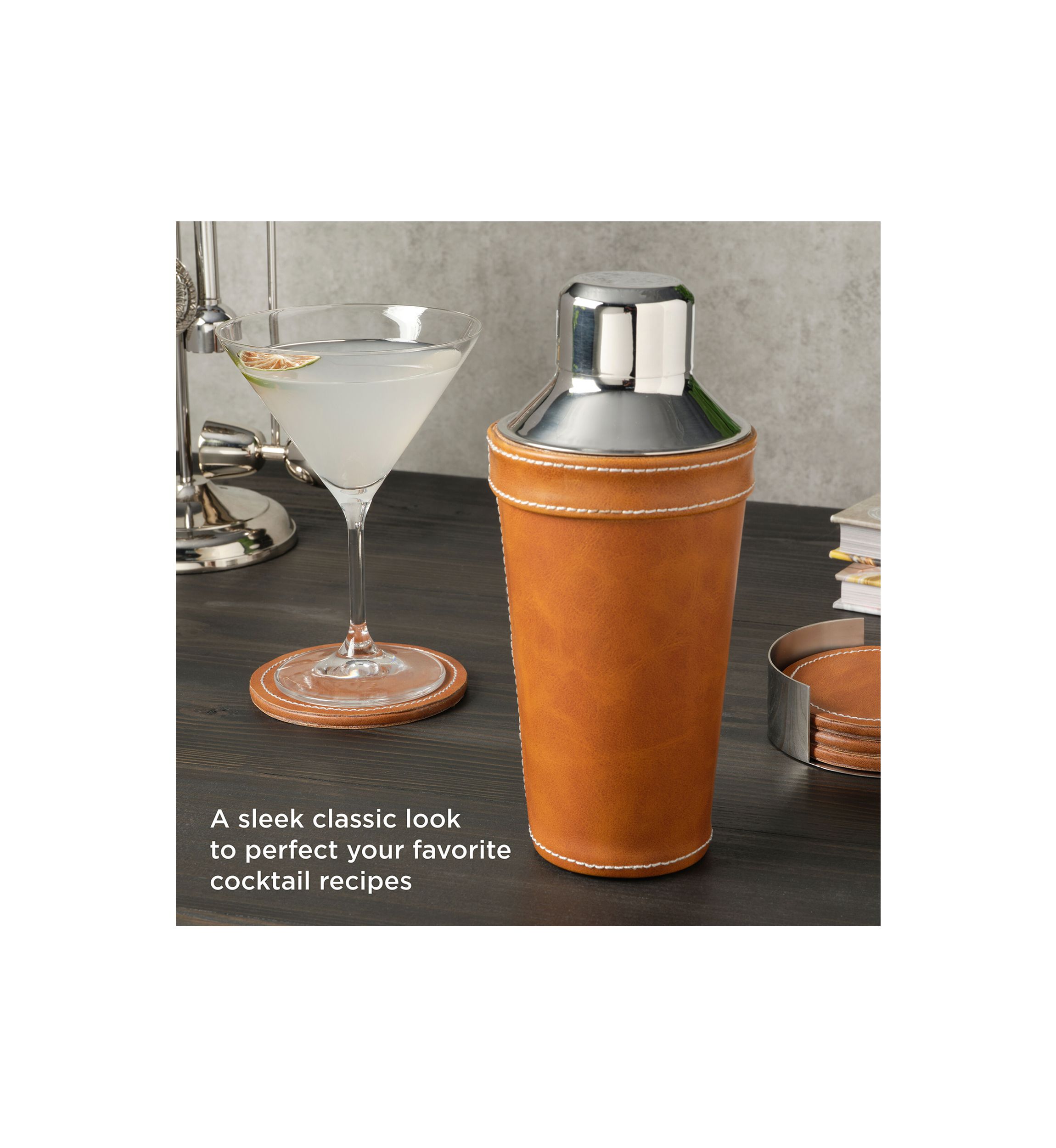 Leather Stitched 28 Ounce Cocktail Shaker