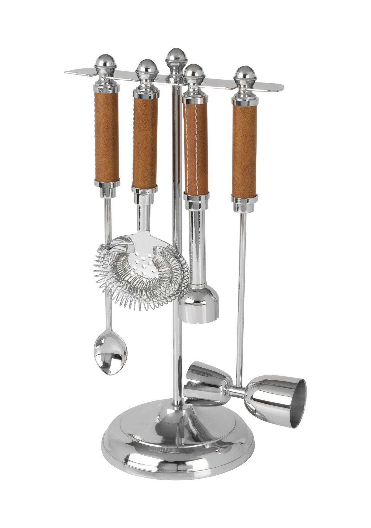 Leather Stitched 5 Piece Bar Tool Set