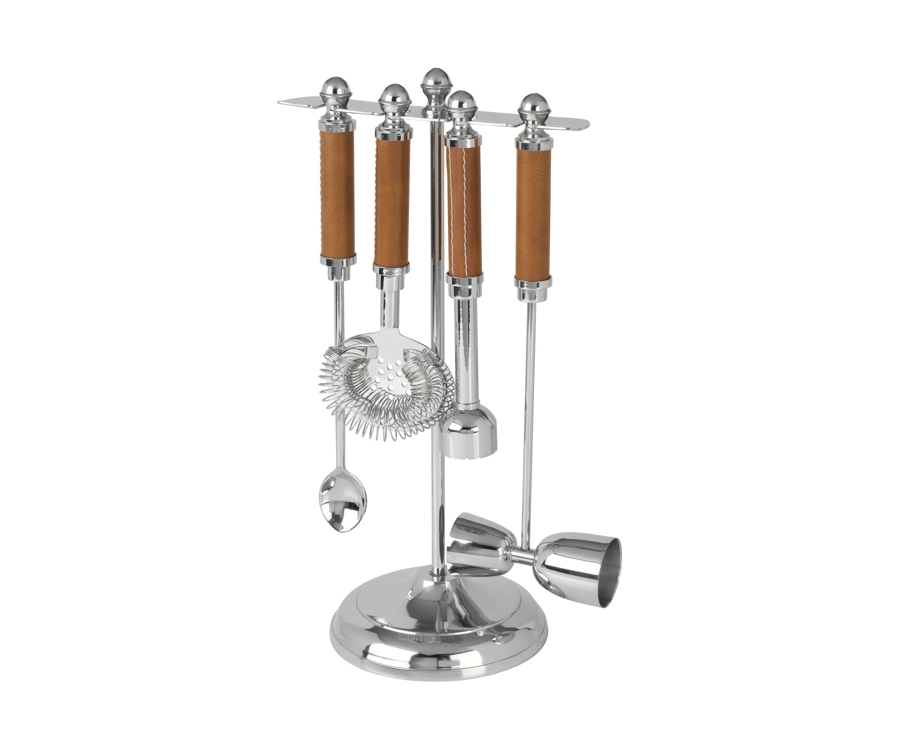 Leather Stitched 5 Piece Bar Tool Set
