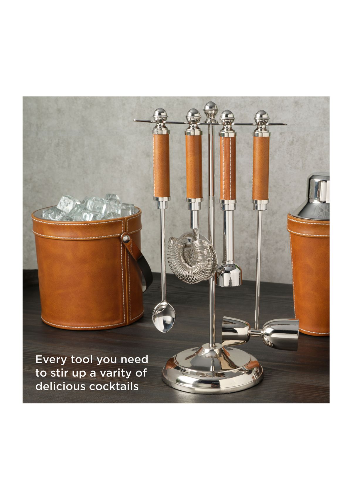 Leather Stitched 5 Piece Bar Tool Set