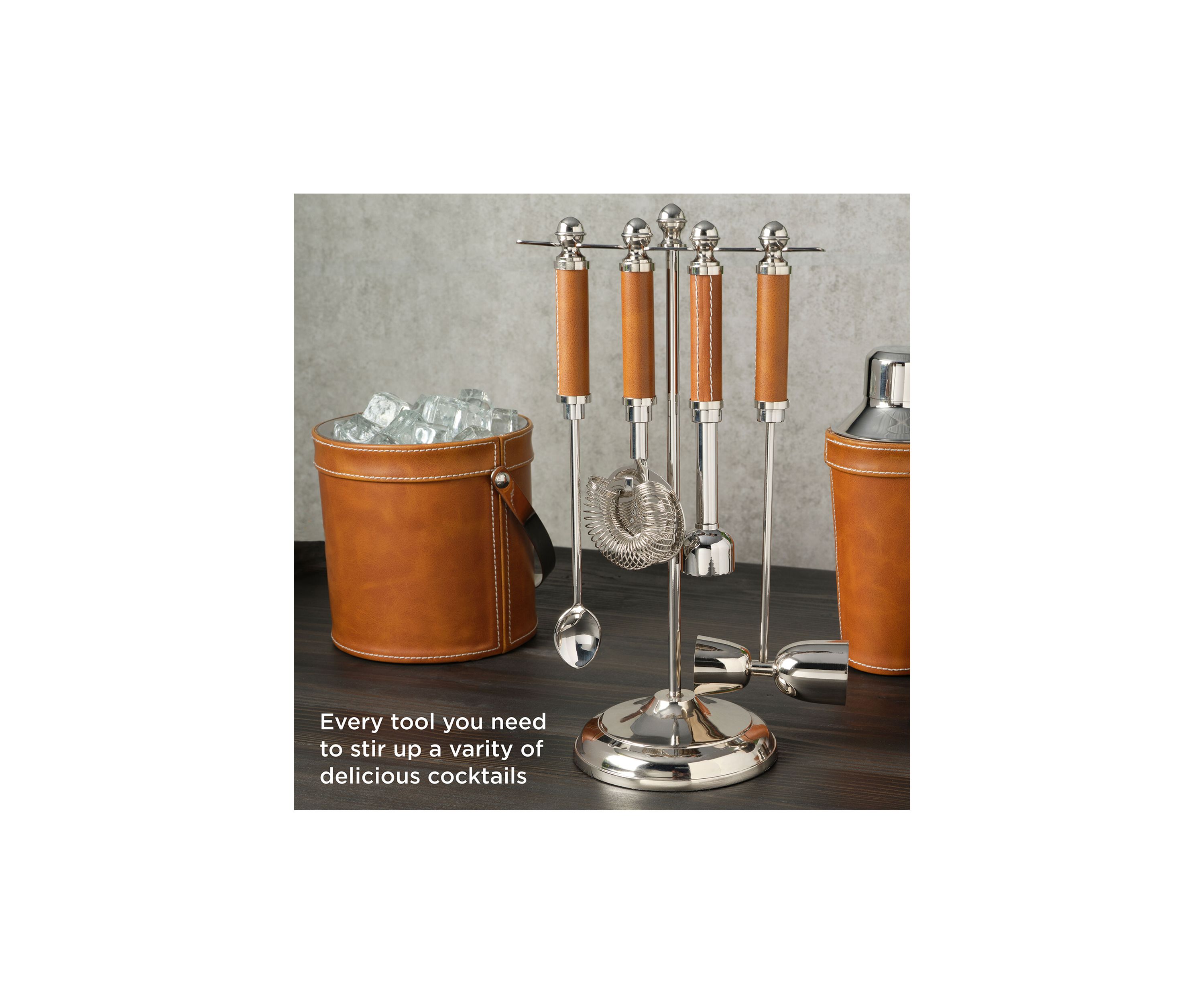 Leather Stitched 5 Piece Bar Tool Set