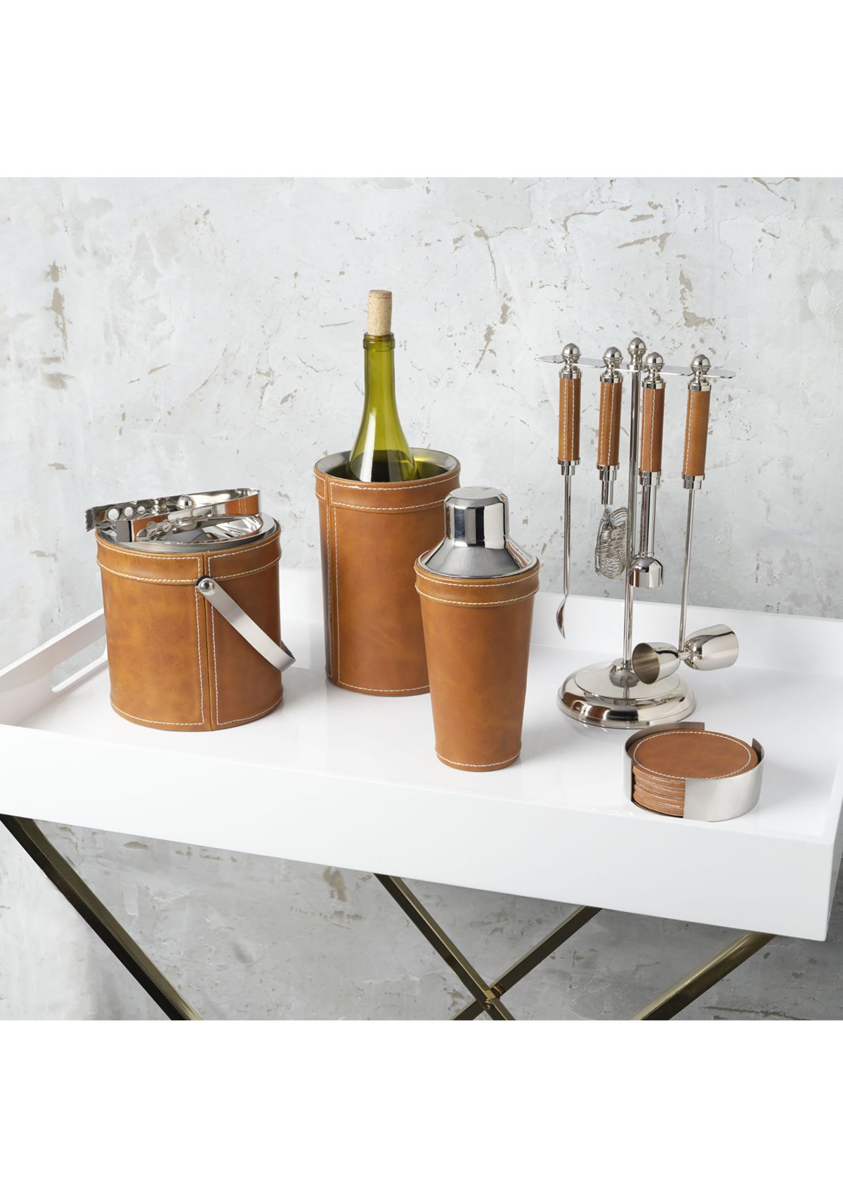 Leather Stitched 5 Piece Bar Tool Set