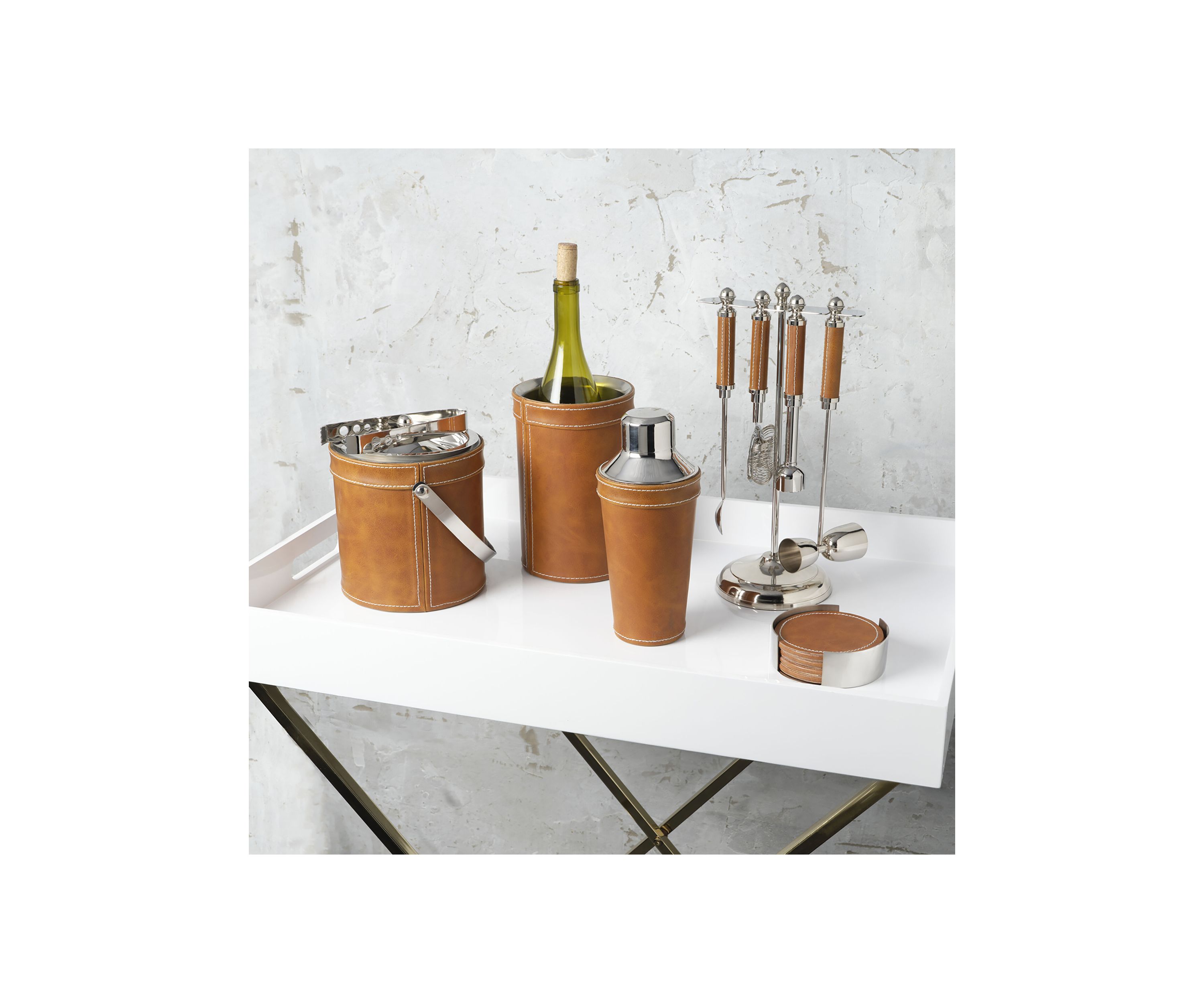 Leather Stitched 5 Piece Bar Tool Set