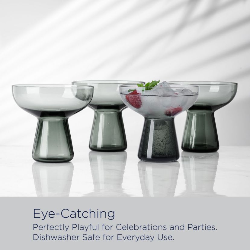 Mikasa Phoebe Margarita Cocktail Glass, Set of 4, 18 Ounce, Smoke