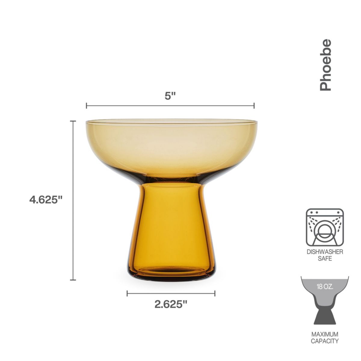 Mikasa Phoebe Margarita Cocktail Glass, Set of 4, 18 Ounce, Amber
