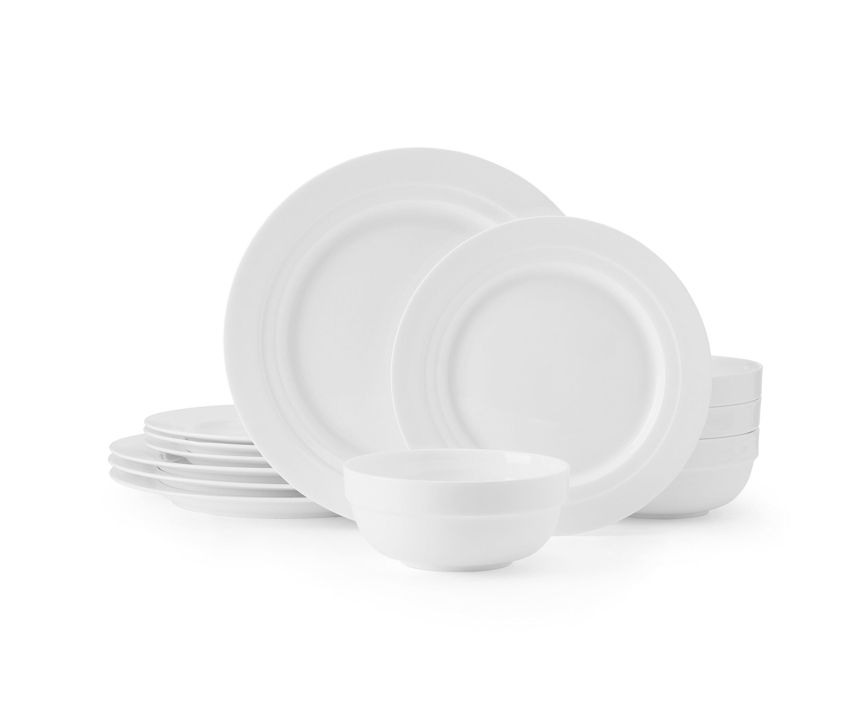 Bentlee Bone China Lightweight Chip Resistant 12 Piece Dinnerware Set, Service for 4, White