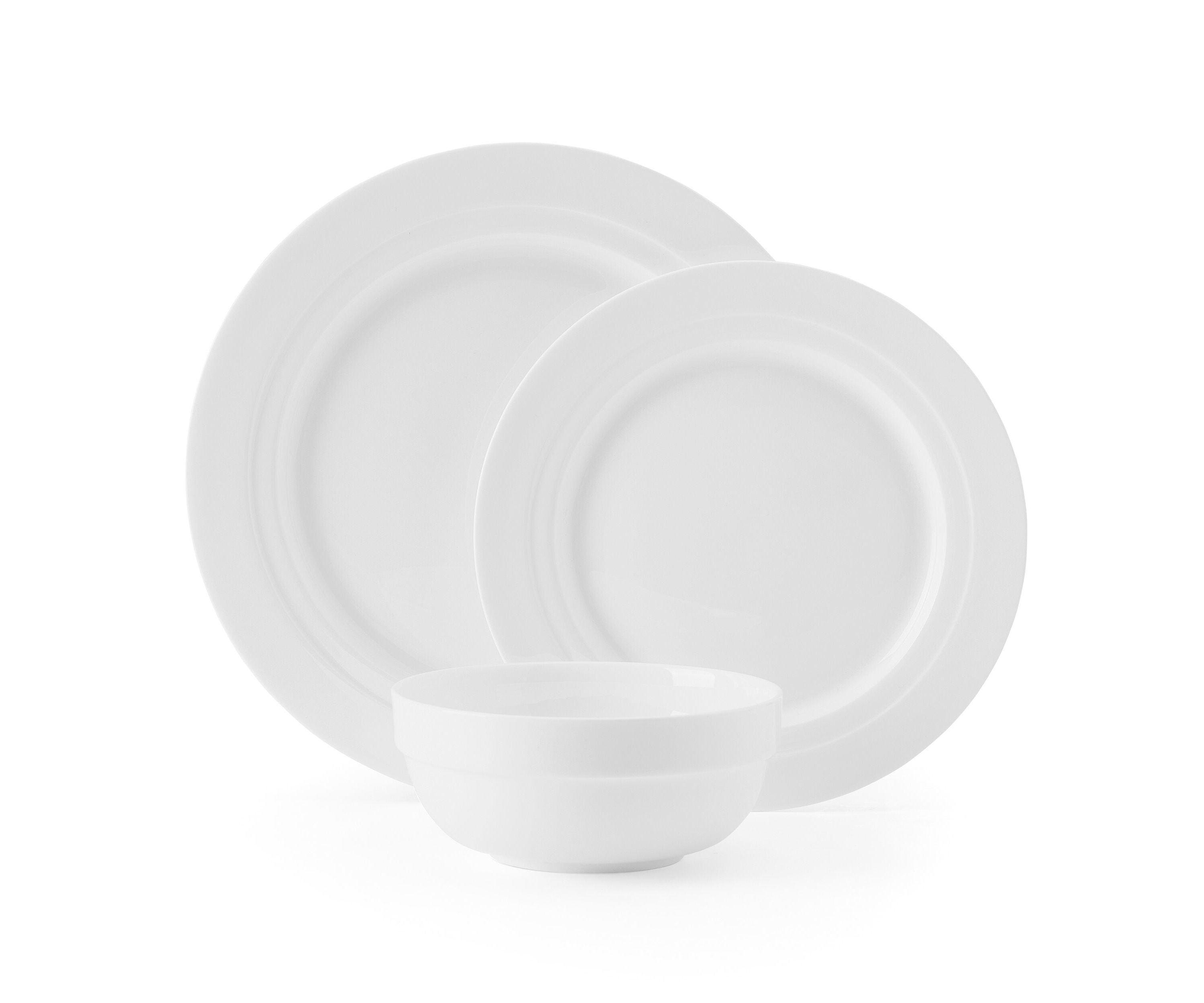 Bentlee Bone China Lightweight Chip Resistant 12 Piece Dinnerware Set, Service for 4, White