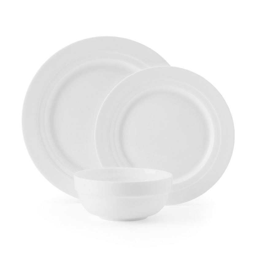 Bentlee Bone China Lightweight Chip Resistant 12 Piece Dinnerware Set, Service for 4, White