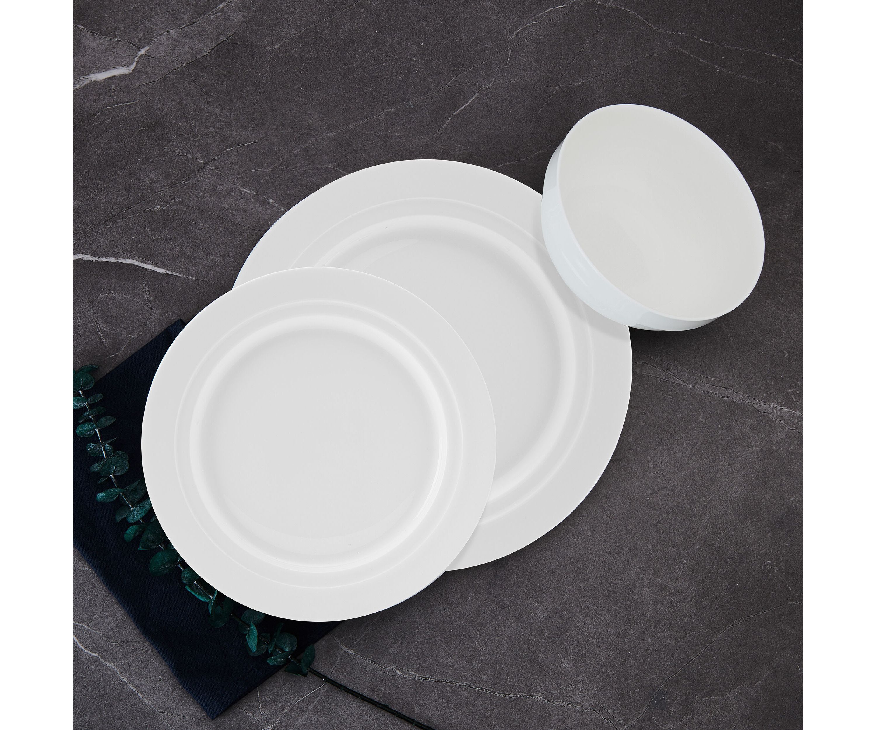 Bentlee Bone China Lightweight Chip Resistant 12 Piece Dinnerware Set, Service for 4, White