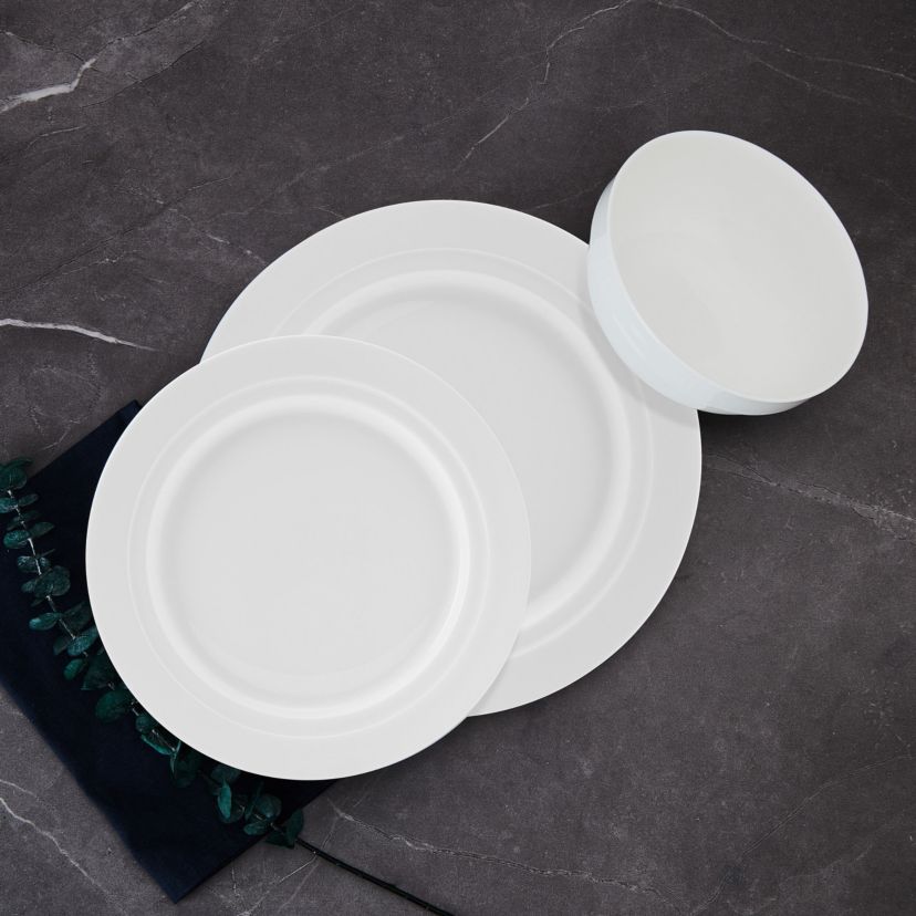 Bentlee Bone China Lightweight Chip Resistant 12 Piece Dinnerware Set, Service for 4, White