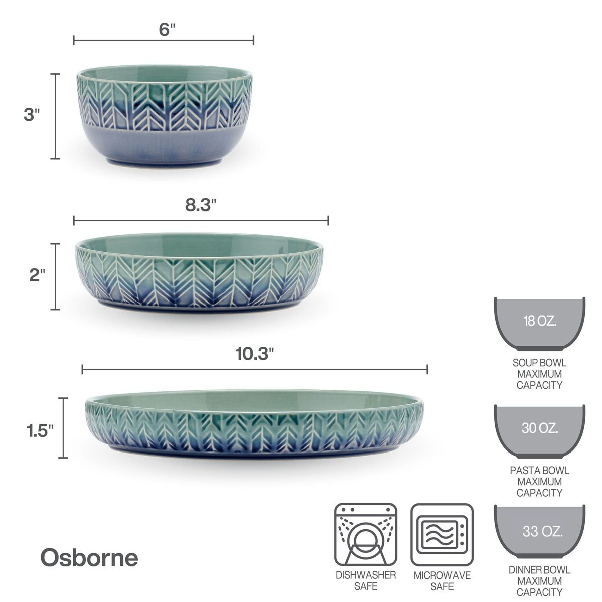 Mikasa Osborne 9 Piece Dinnerware Bowl Set, Service for 3