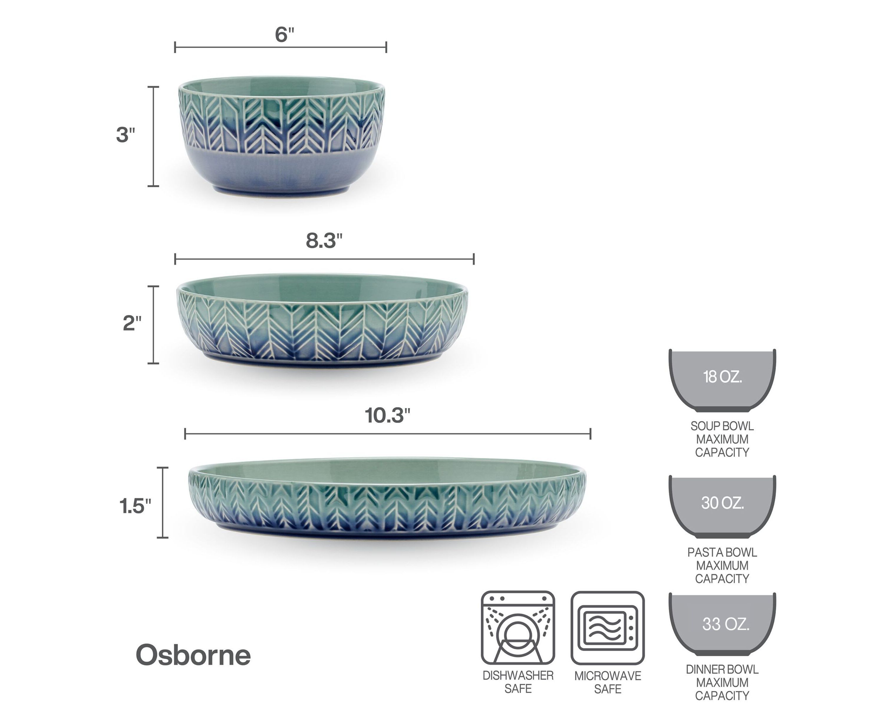 Mikasa Osborne 9 Piece Dinnerware Bowl Set, Service for 3