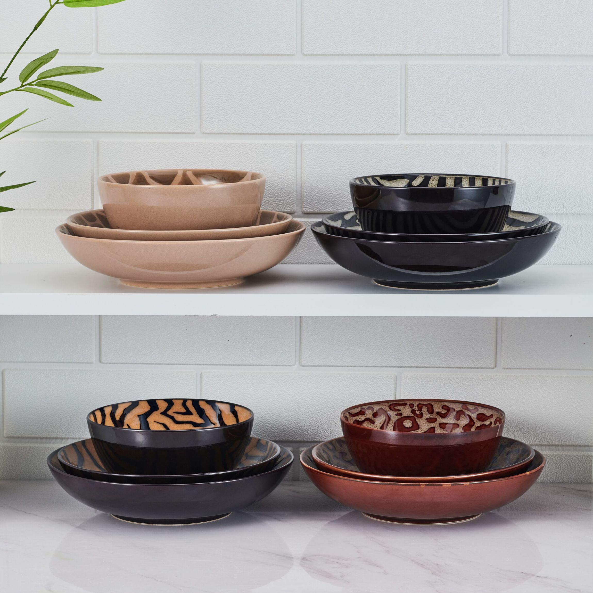 Amari Animal Print Safari 12 Piece Dinnerware Bowl Set, Service for 4