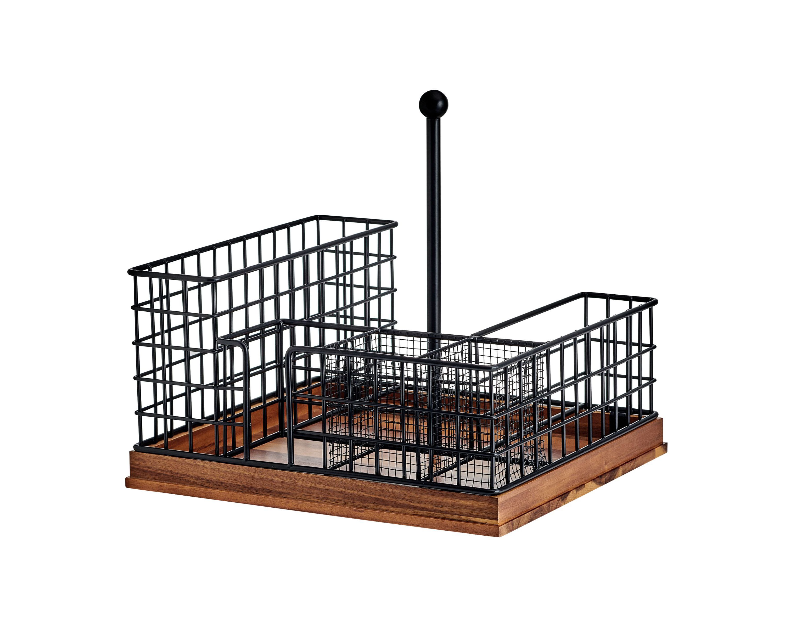 Gourmet Basics by Mikasa Grid Buffet Countertop Picnic Storage Caddy with Paper Towel Holder, 13 x 13.5 x 12 Inch, Black