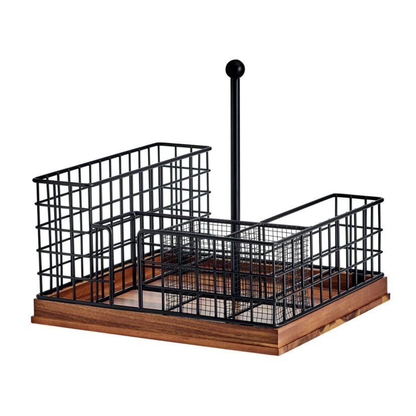 Gourmet Basics by Mikasa Grid Buffet Countertop Picnic Storage Caddy with Paper Towel Holder, 13 x 13.5 x 12 Inch, Black