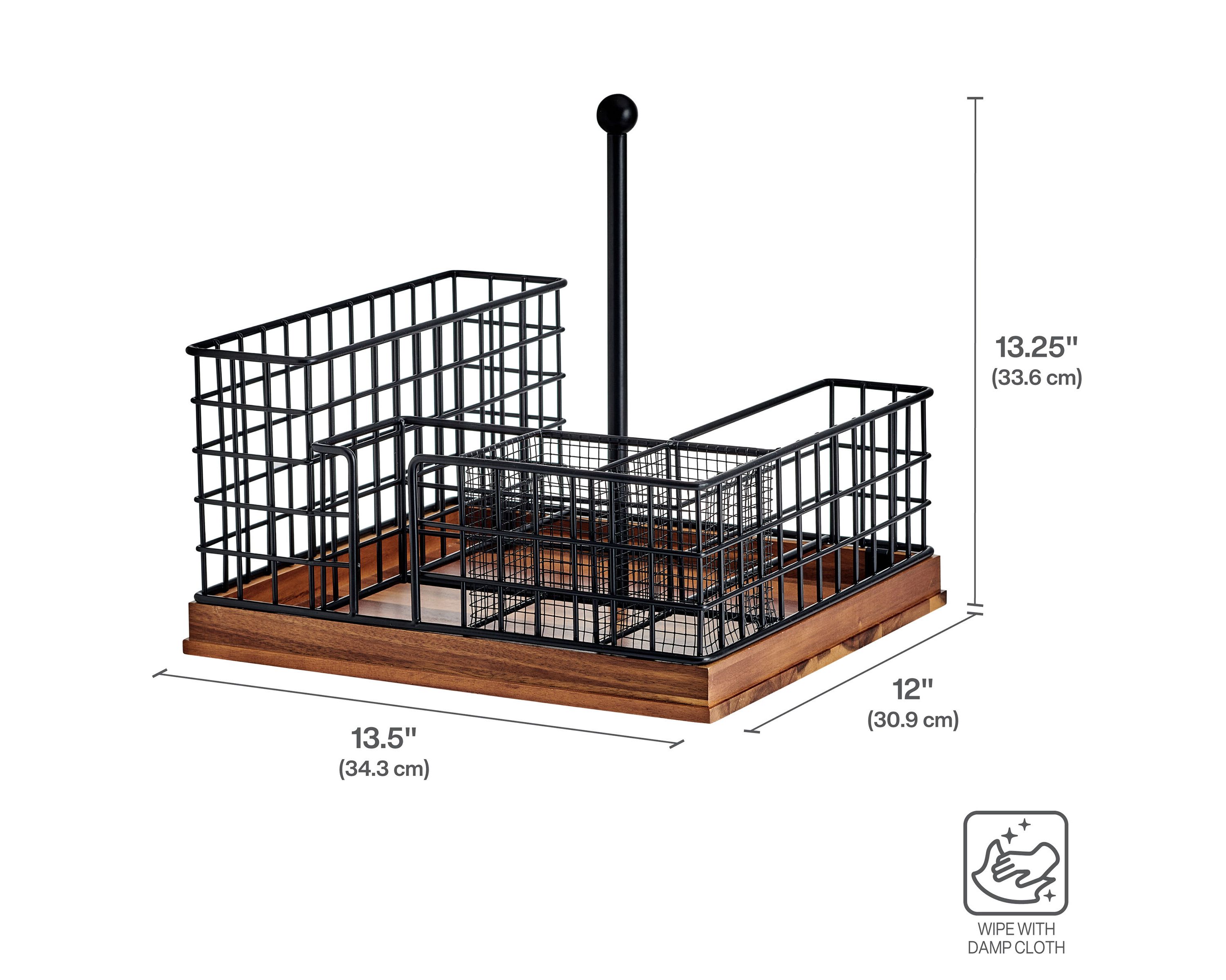 Gourmet Basics by Mikasa Grid Buffet Countertop Picnic Storage Caddy with Paper Towel Holder, 13 x 13.5 x 12 Inch, Black