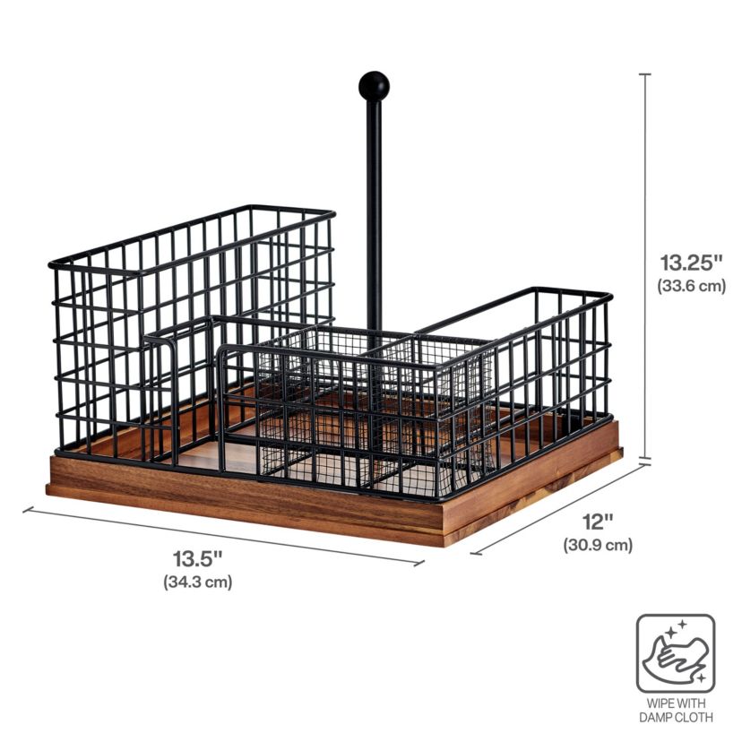 Gourmet Basics by Mikasa Grid Buffet Countertop Picnic Storage Caddy with Paper Towel Holder, 13 x 13.5 x 12 Inch, Black