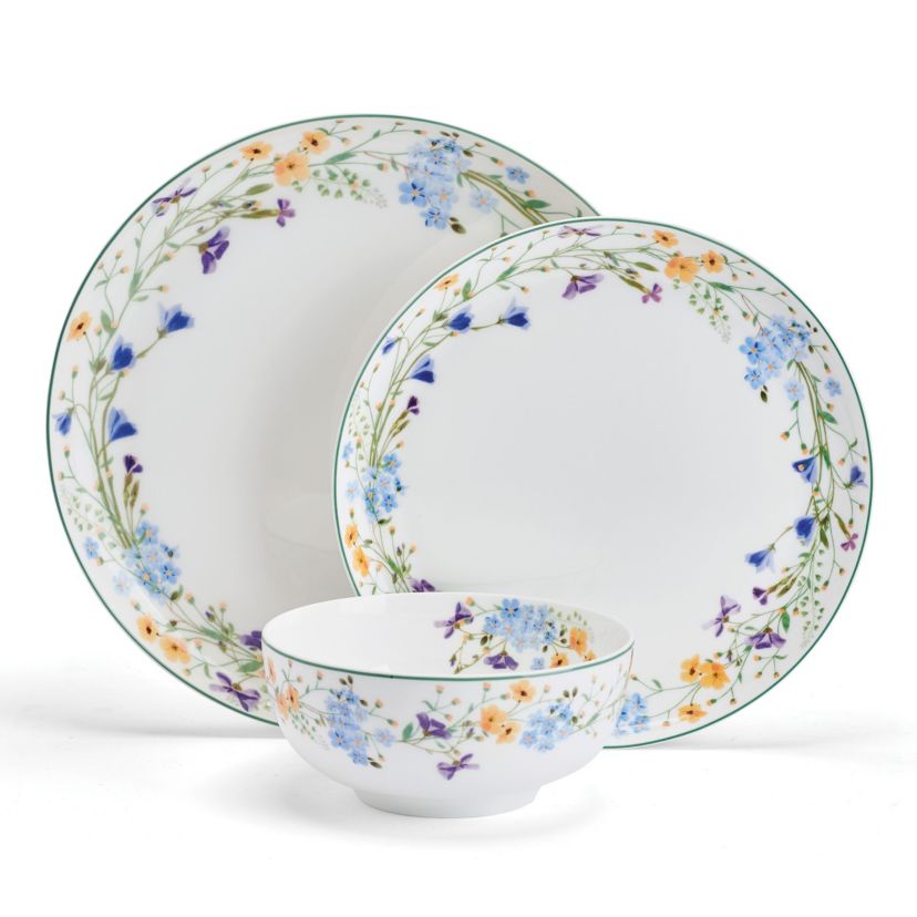 Mikasa Quinn Lightweight Bone China 12 Piece Dinnerware Plate Bowl Set, Service for 4
