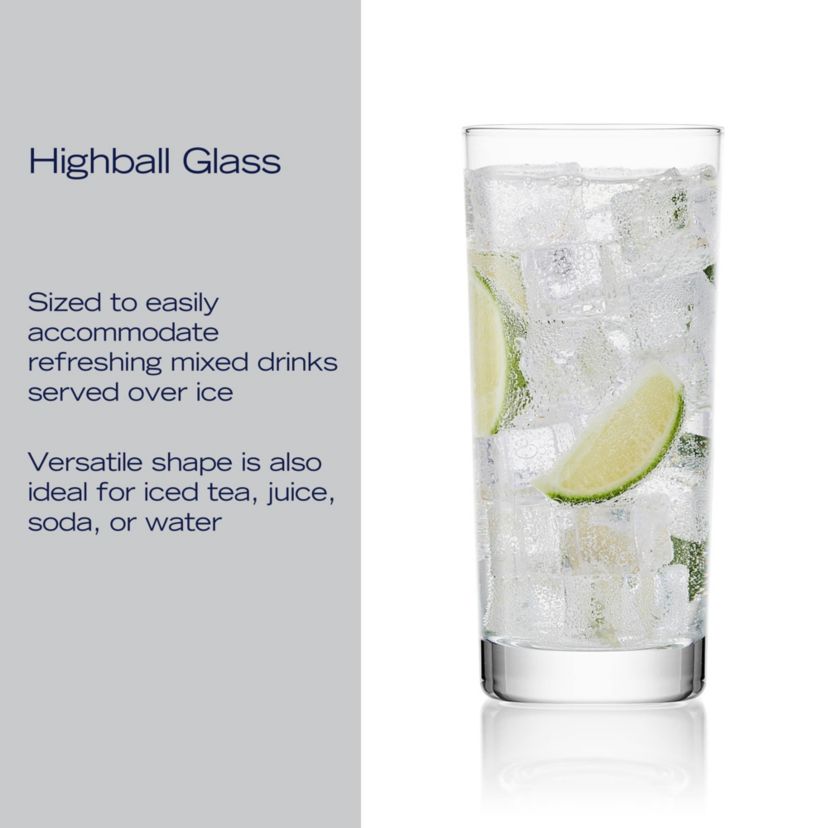 Mikasa Lana Tall Beverage Highball Glass Cups, Set of 4, 16 Ounce, Clear