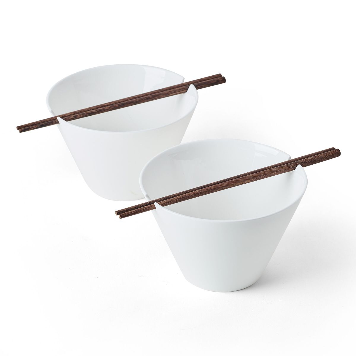 Mikasa Delray Bone China Lightweight Chip Resistant Noodle Ramen Bowl and Chopstick Set, Set of 2, White