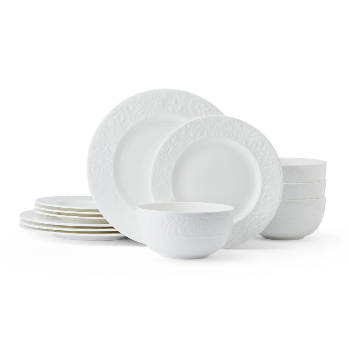 Claire Floral Bone China 12 Piece Dinnerware Set, Service for 4, White