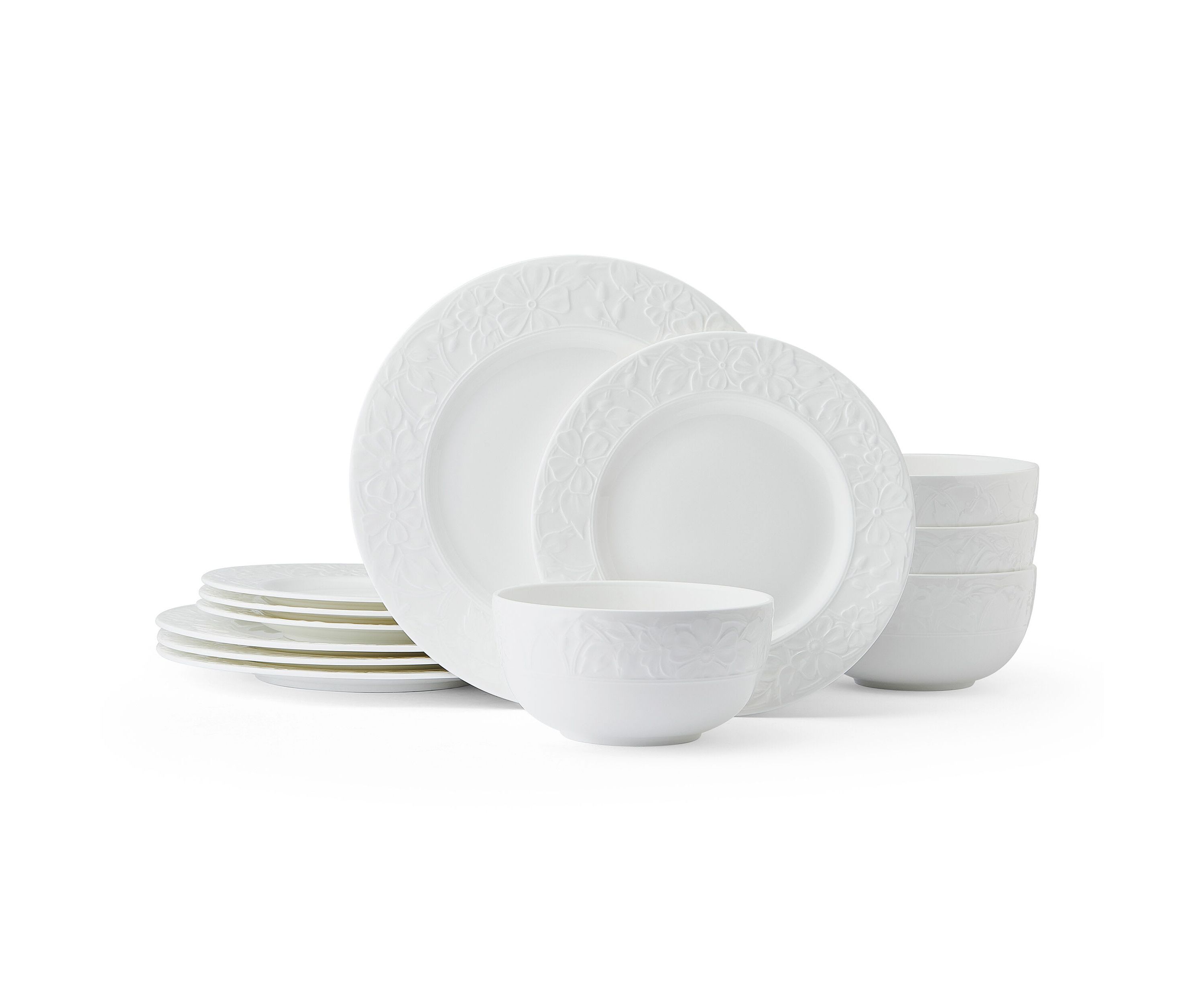 Claire Floral Bone China 12 Piece Dinnerware Set, Service for 4, White