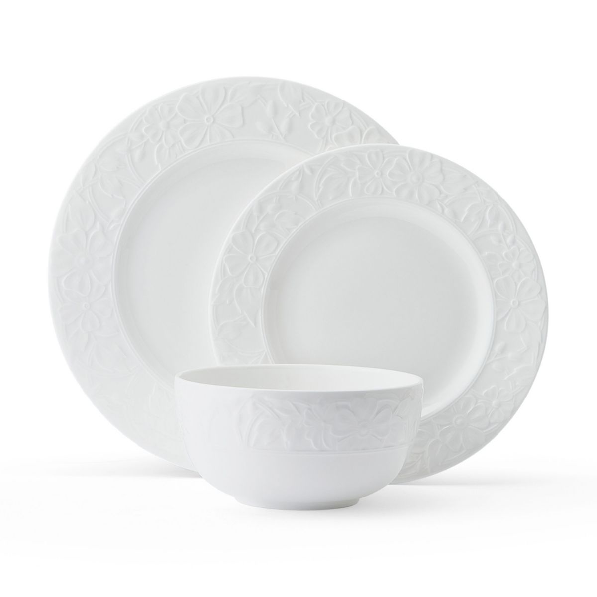 Claire Floral Bone China 12 Piece Dinnerware Set, Service for 4, White