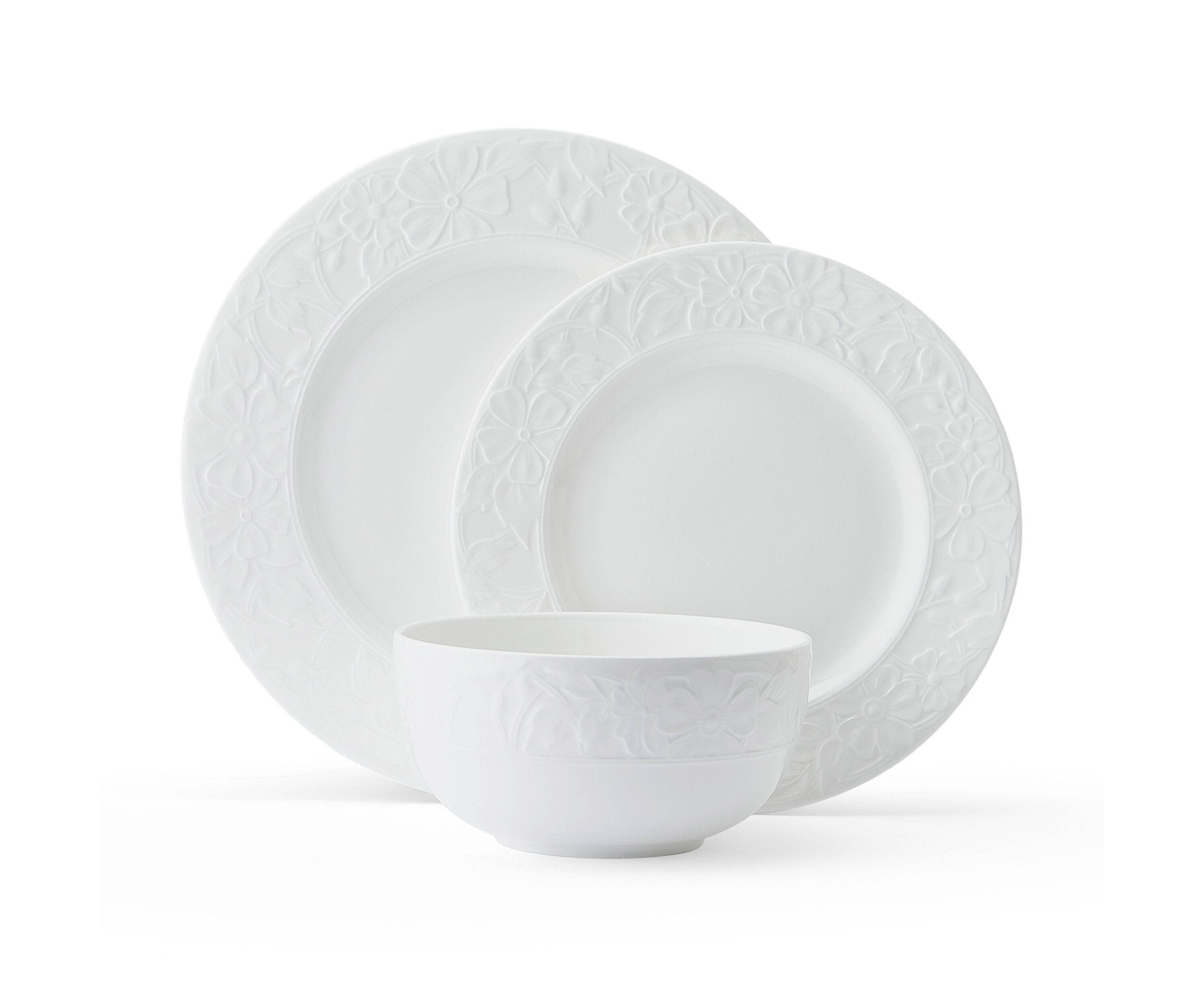 Claire Floral Bone China 12 Piece Dinnerware Set, Service for 4, White