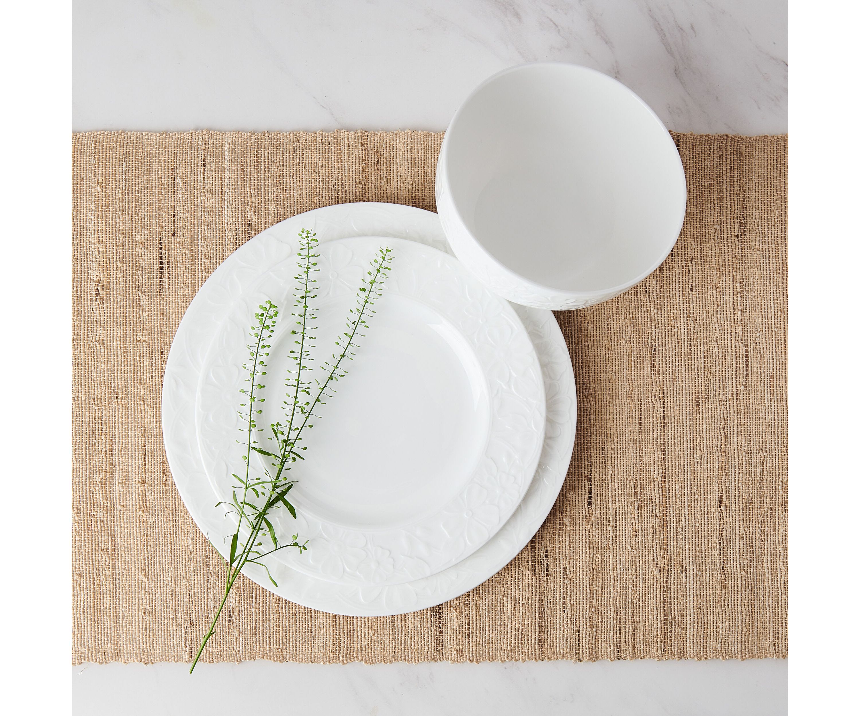 Claire Floral Bone China 12 Piece Dinnerware Set, Service for 4, White