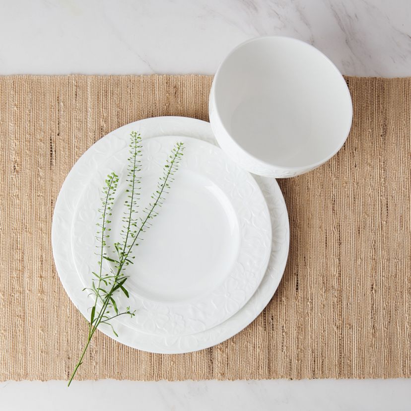 Claire Floral Bone China 12 Piece Dinnerware Set, Service for 4, White