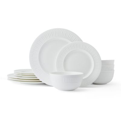 Mikasa Miles Bone China 12 Piece Dinnerware Set, Service for 4, White