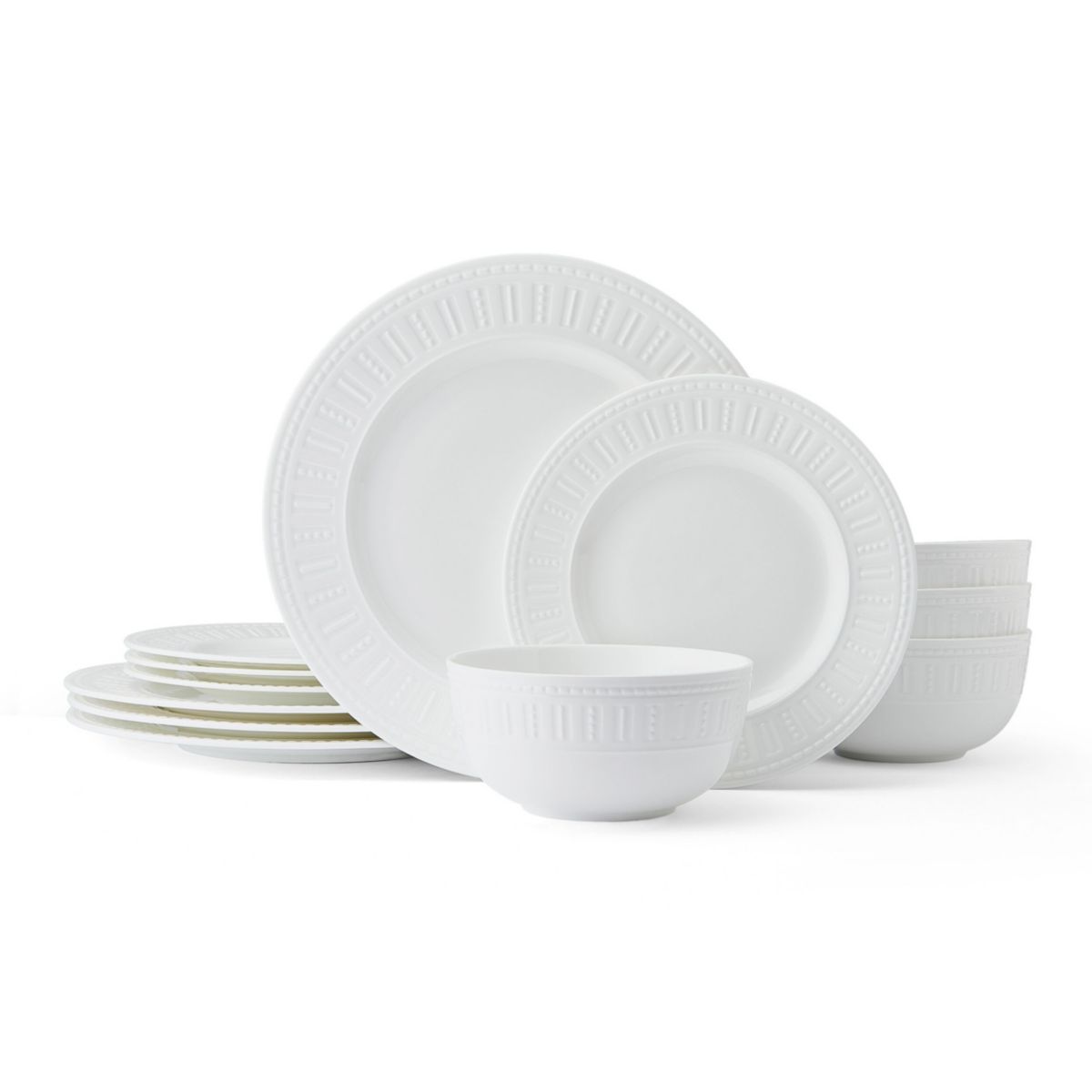 Miles Bone China 12 Piece Dinnerware Set, Service for 4, White