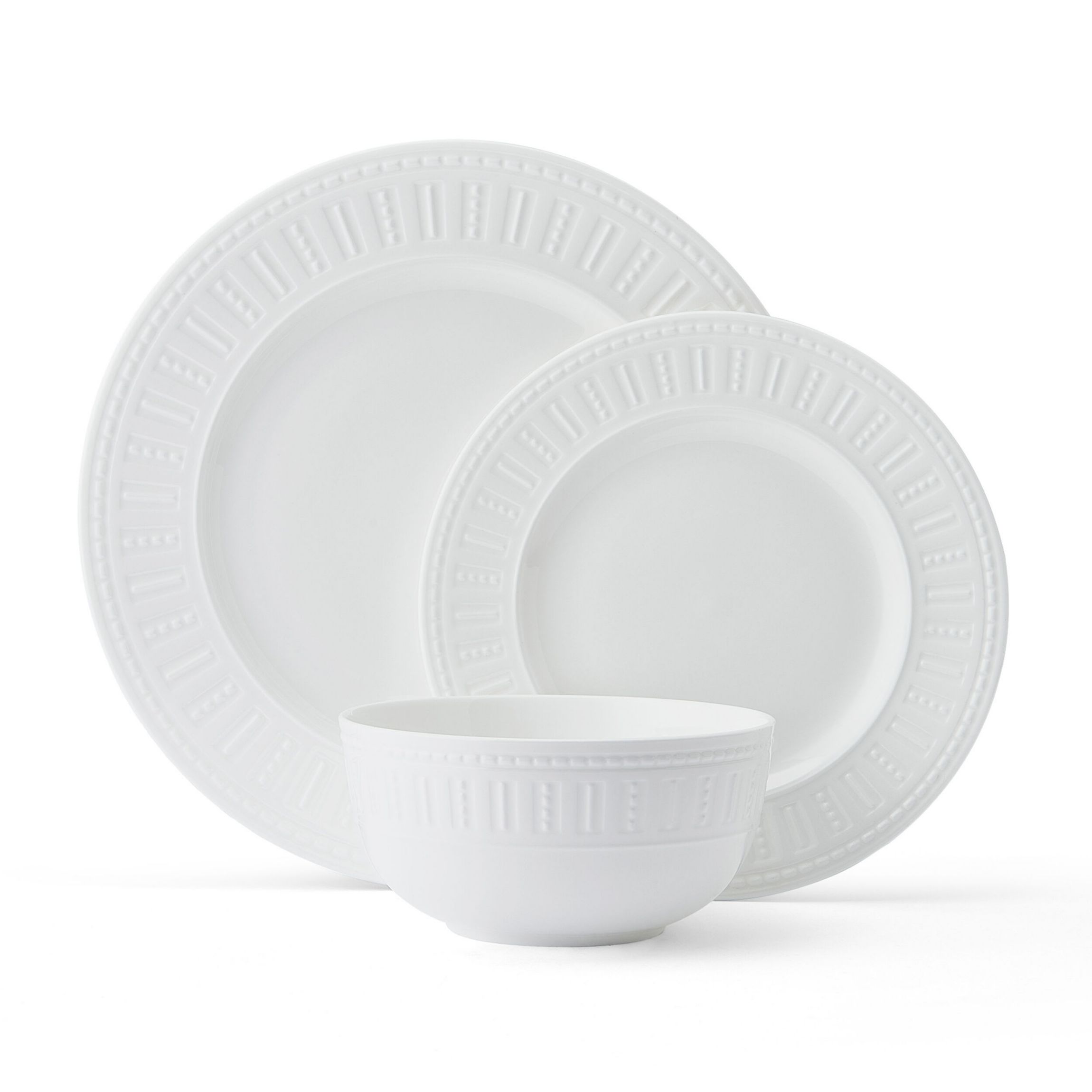 Miles Bone China 12 Piece Dinnerware Set, Service for 4, White