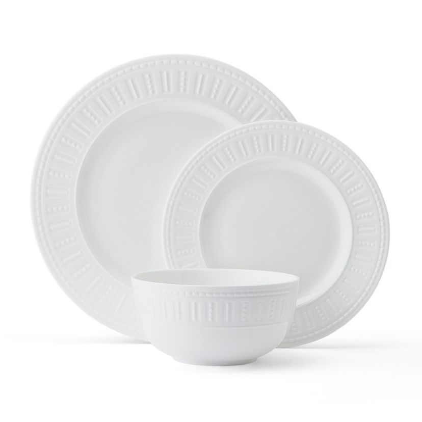 Miles Bone China 12 Piece Dinnerware Set, Service for 4, White