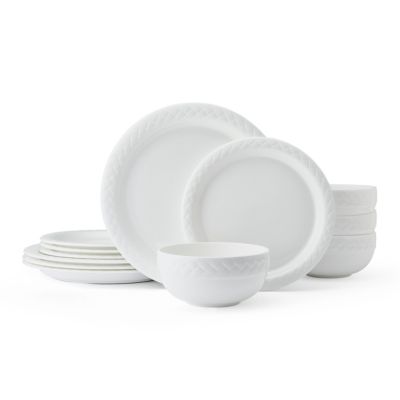 Mikasa Shay Bone China 12 Piece Dinnerware Set, Service for 4, White